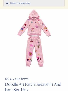 Lola + The Boys Pink Doodle Art Patch Sweatshirt & Pants Set